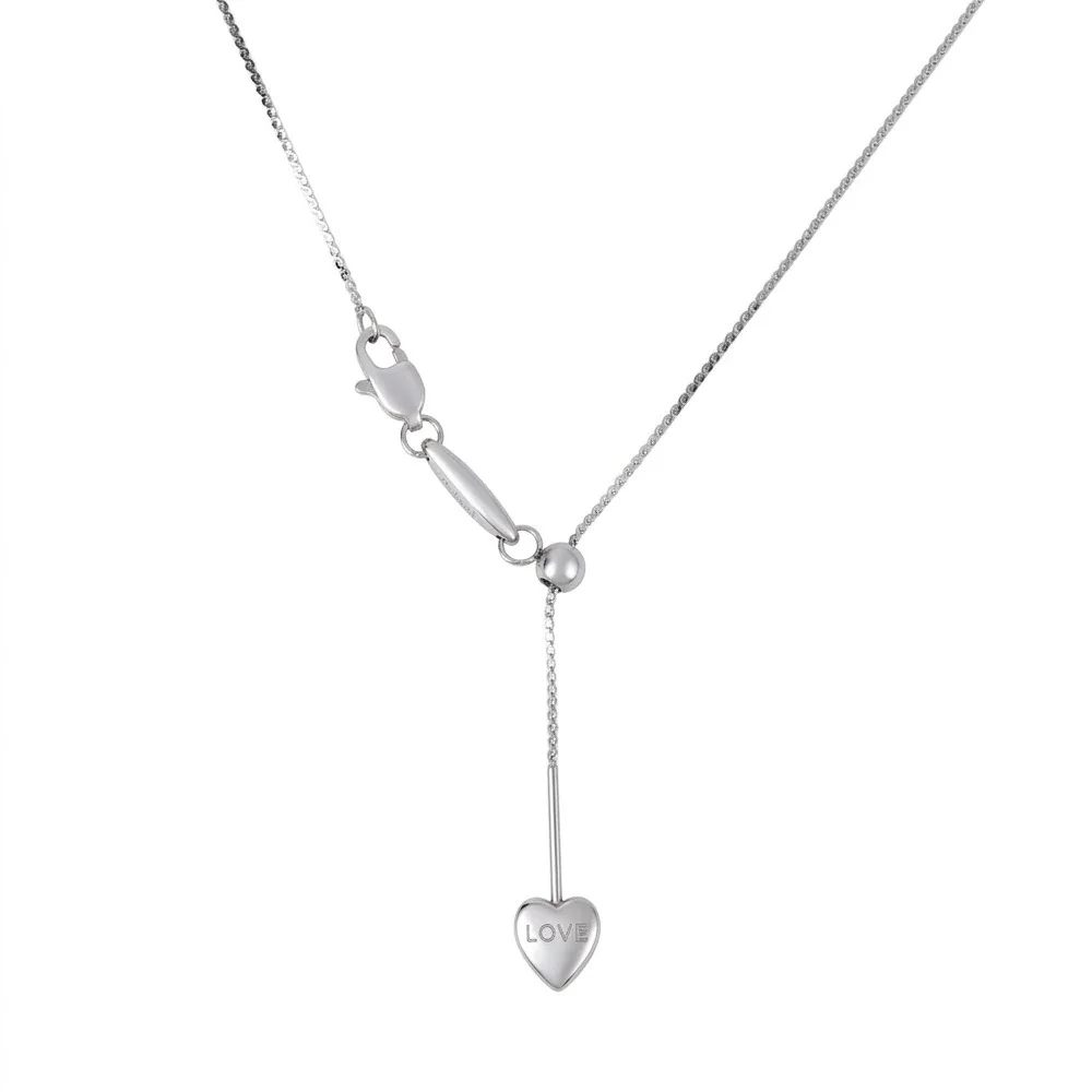 Heart Lariat Chain Necklace, 18K Gold PVD 316 Stainless Steel - Silver Heart Flat S