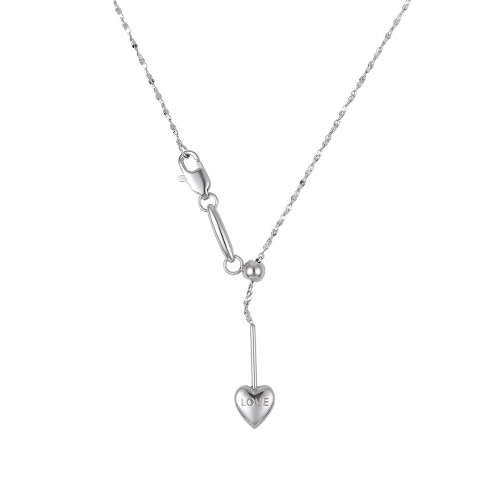 Heart Lariat Chain Necklace, 18K Gold PVD 316 Stainless Steel - Silver Heart Star