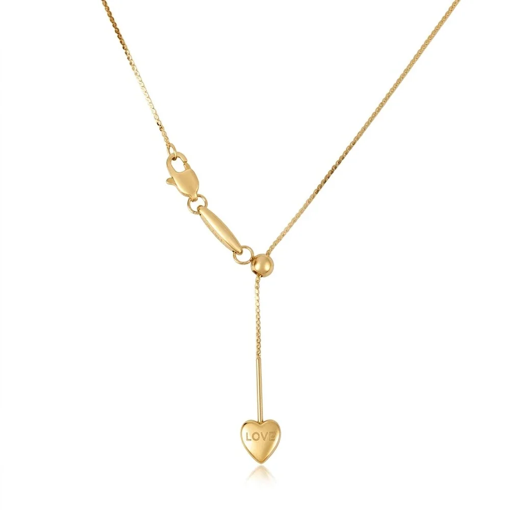 Heart Lariat Chain Necklace, 18K Gold PVD 316 Stainless Steel - Gold Heart Flat S