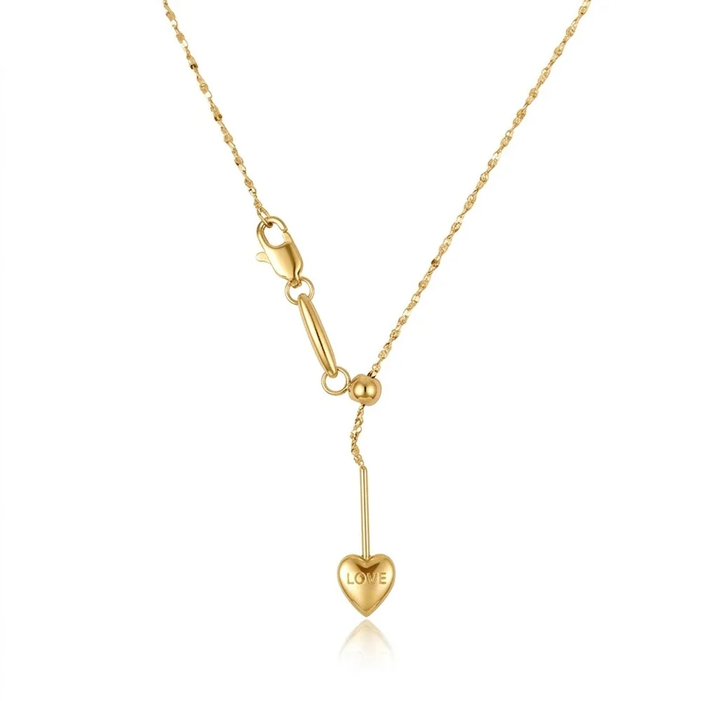 Heart Lariat Chain Necklace, 18K Gold PVD 316 Stainless Steel - Gold Heart Star
