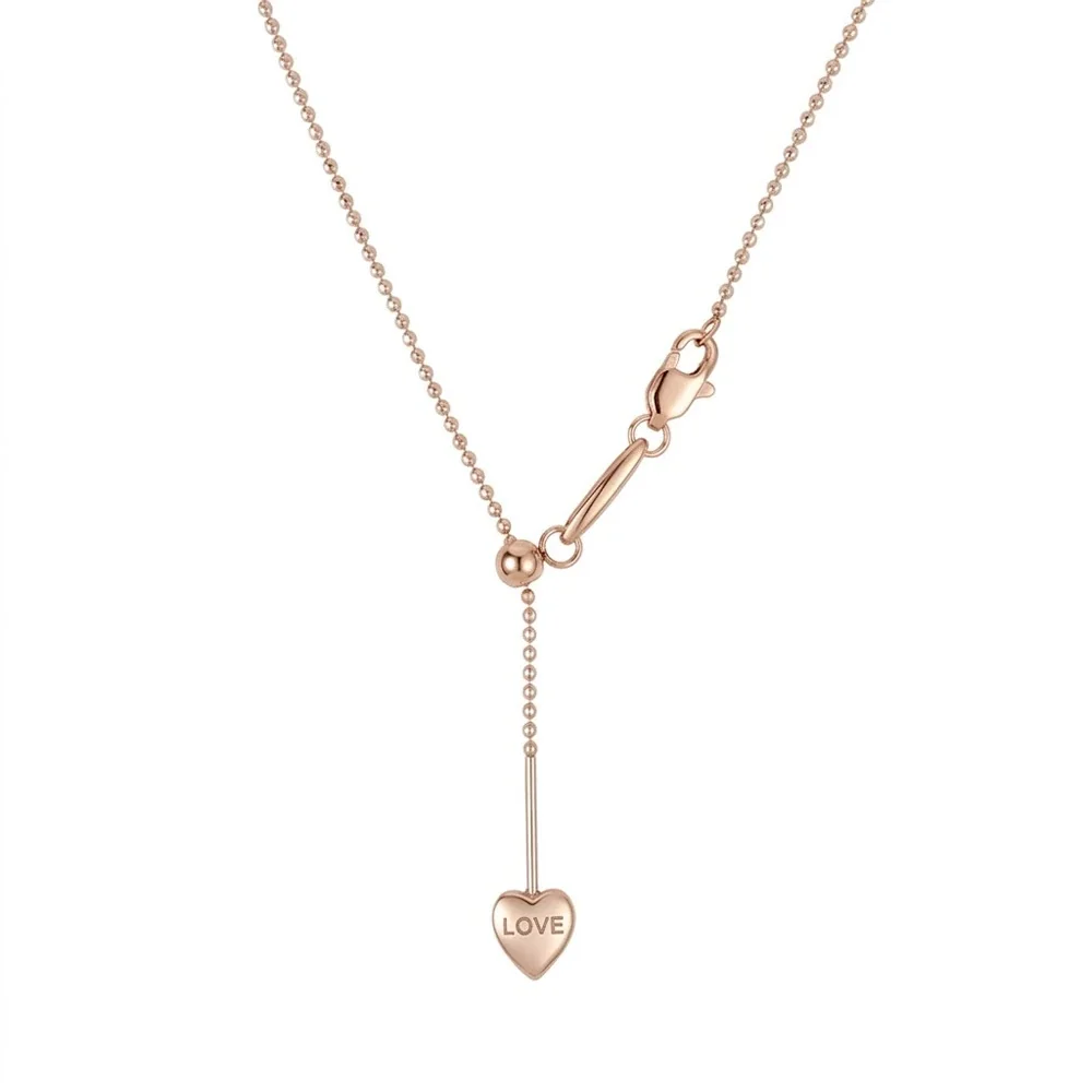 Heart Lariat Chain Necklace, 18K Gold PVD 316 Stainless Steel - Rose Gold Heart Sparkle Bead