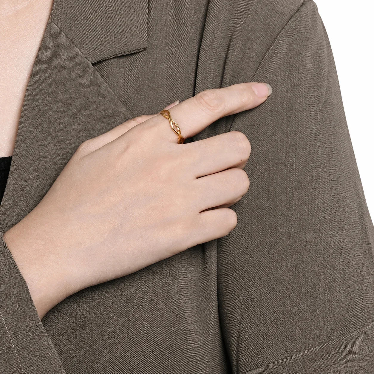 Refined Stainless Steel Twisted Double-Strand Ring