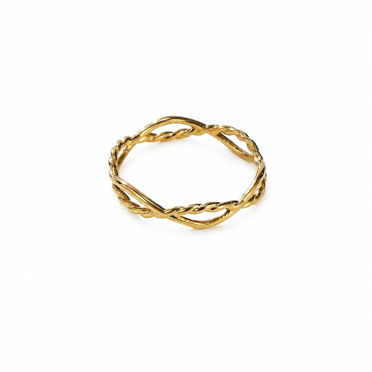 Refined Stainless Steel Twisted Double-Strand Ring