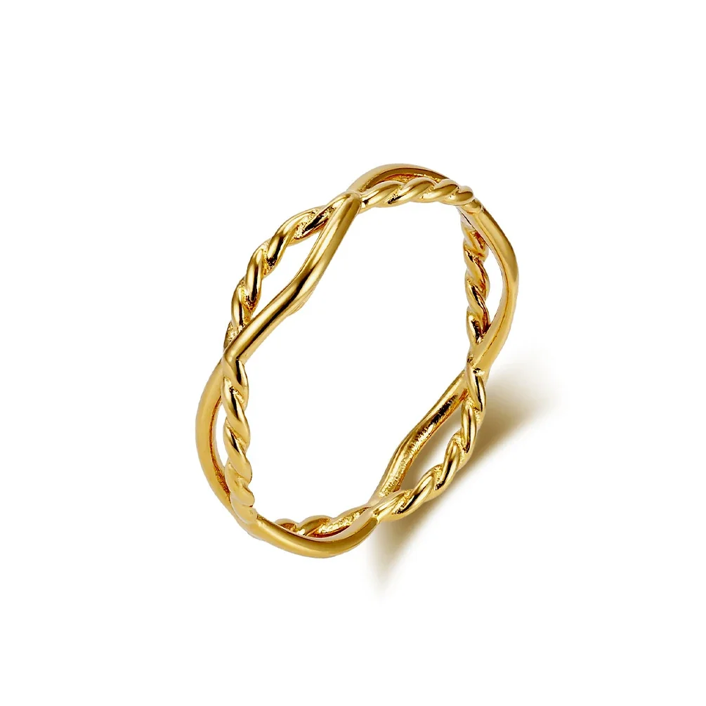 Refined Stainless Steel Twisted Double-Strand Ring - Gold