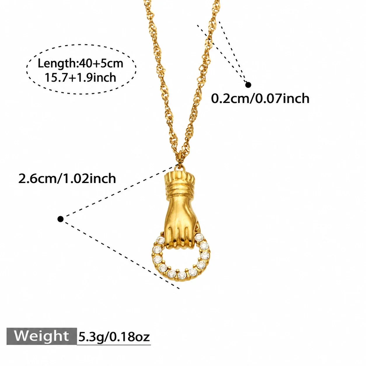 Jewelry Set Hand Clasp Pearl Curb Chain Gold PVD - Gold White Cubic Zirconia Style B 40+5 cm