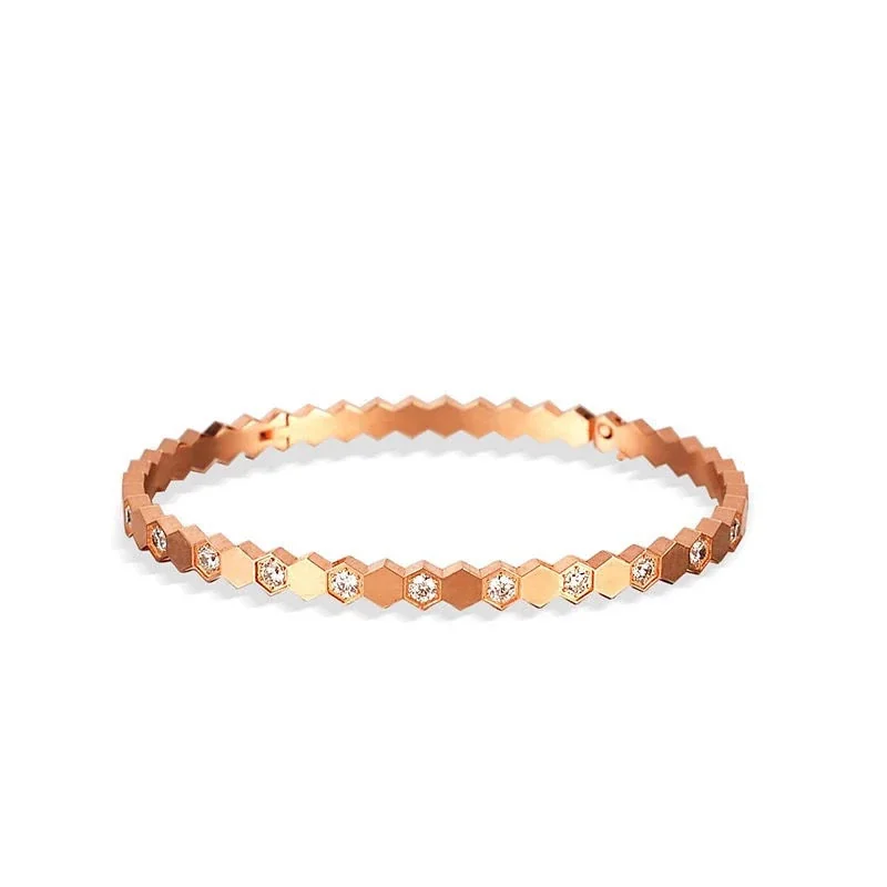 Hexagon Crystal Hinged Bangle, Gold-Plated Stainless Steel