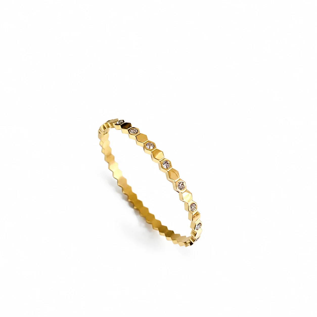 Hexagon Crystal Hinged Bangle, Gold-Plated Stainless Steel - Gold