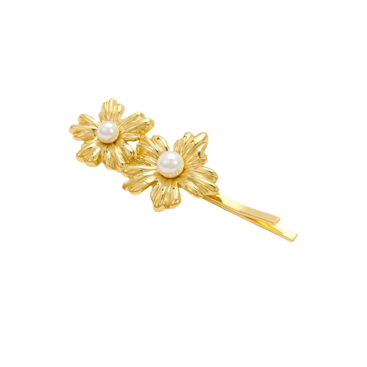 Floral Pearl Bobby Hair Clip in 18K Gold-Plated Steel