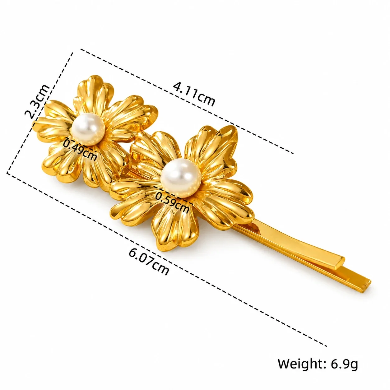 Foto del producto: Horquilla floral de perlas en acero chapado en oro de 18K