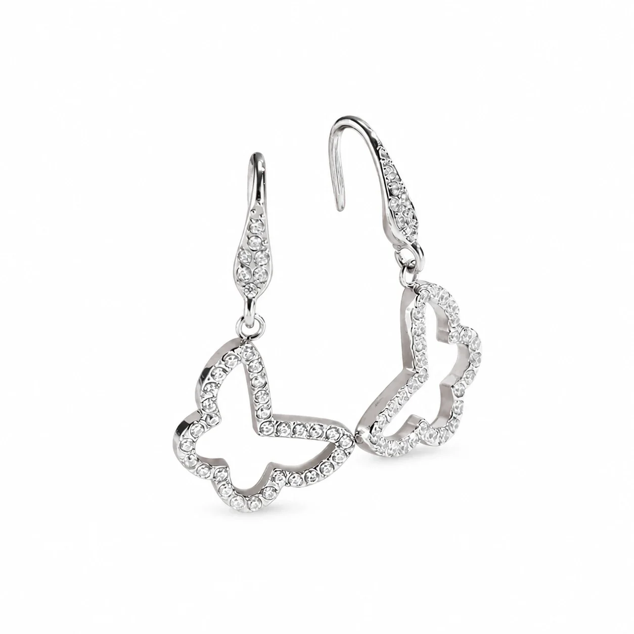 Butterfly Drop Earrings with Pavé Crystals, Stainless Steel