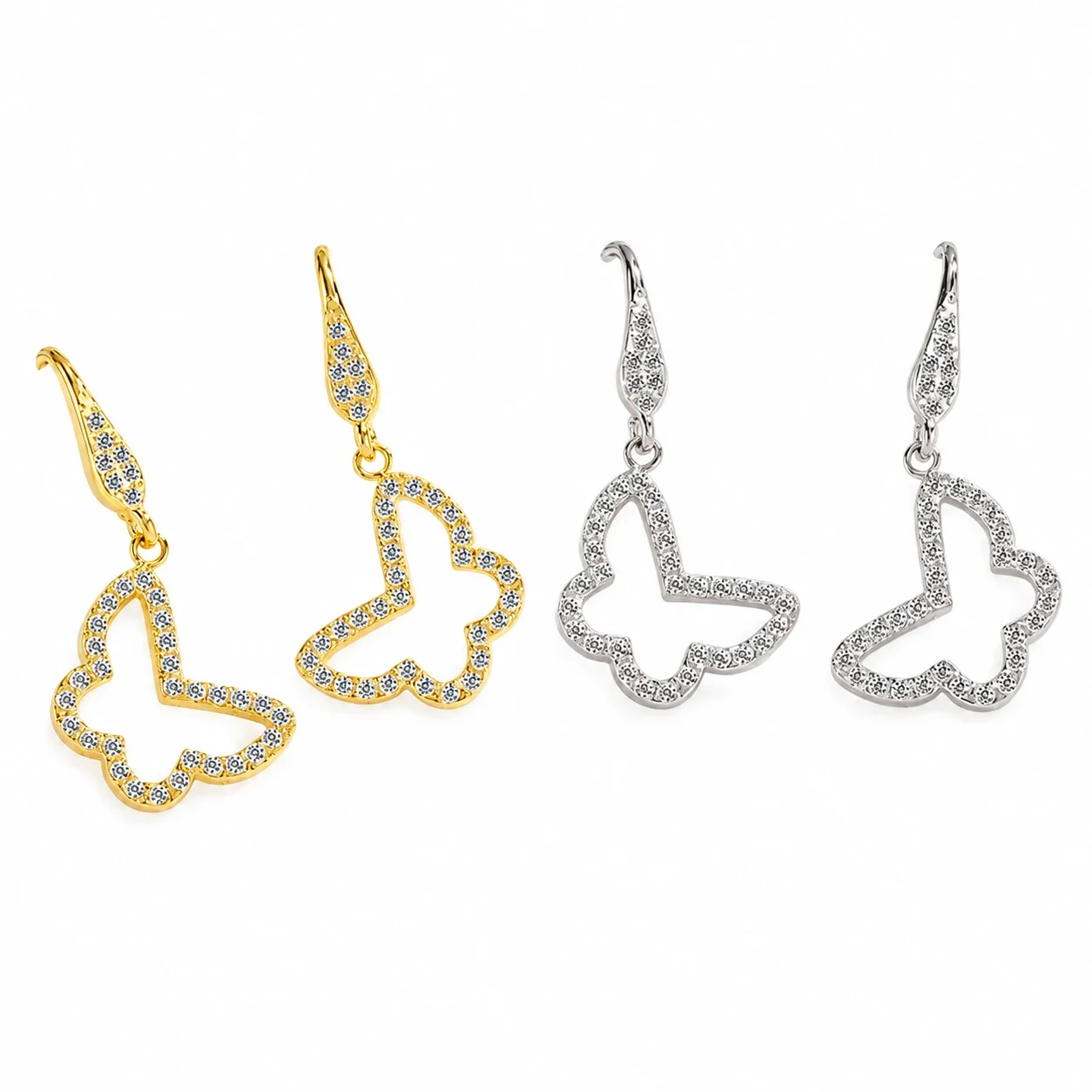 Butterfly Drop Earrings with Pavé Crystals, Stainless Steel