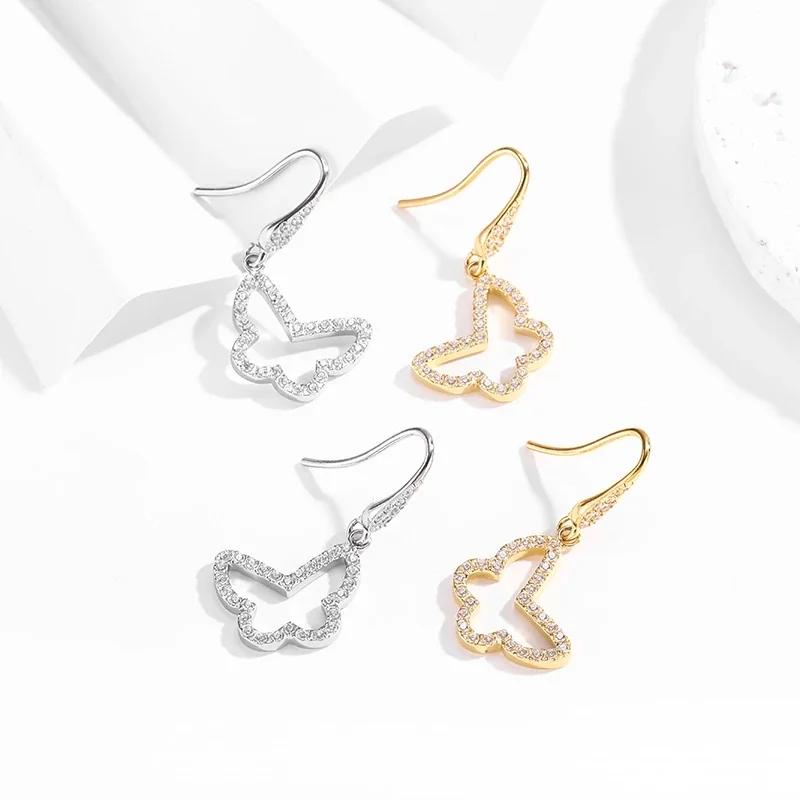 Butterfly Drop Earrings with Pavé Crystals, Stainless Steel