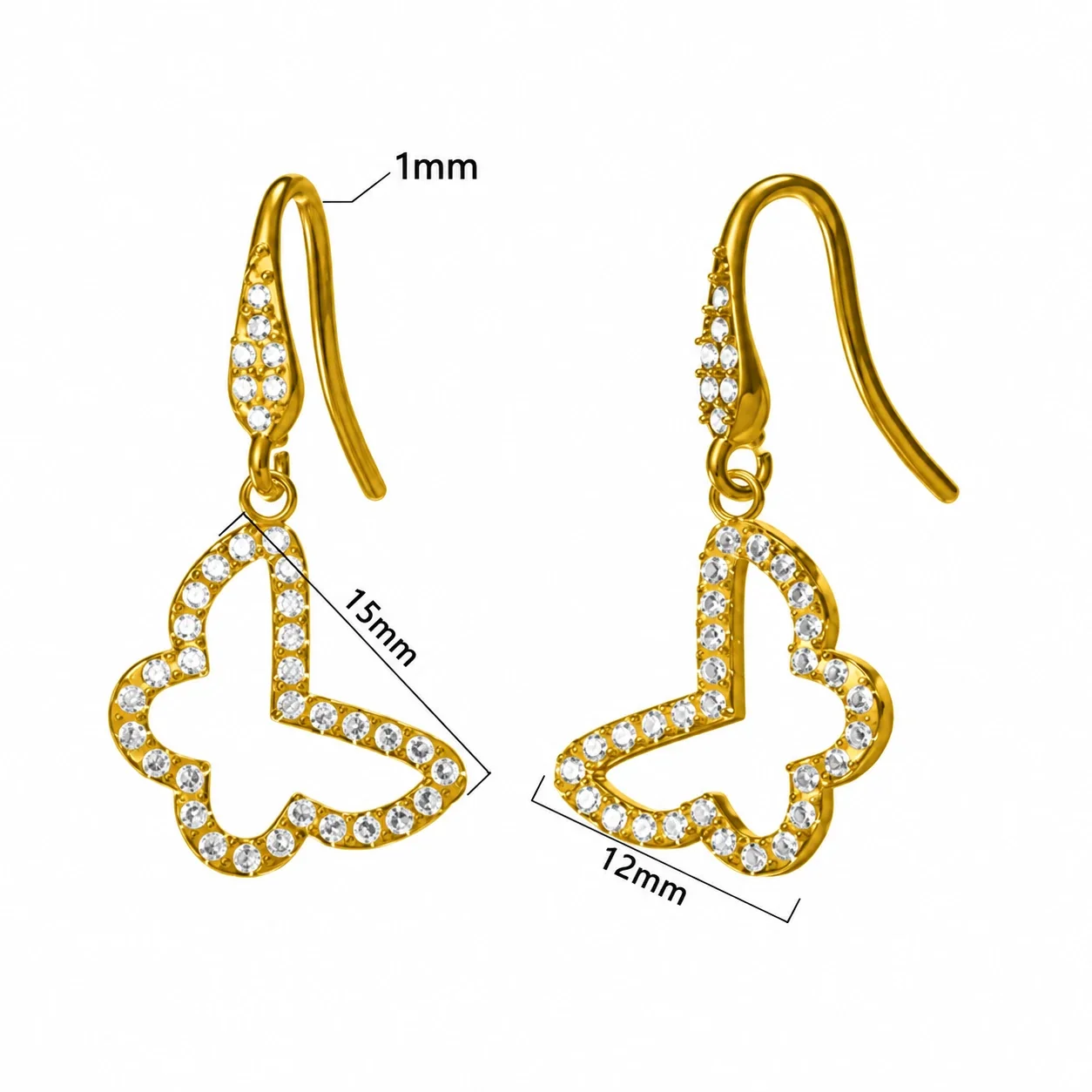 Butterfly Drop Earrings with Pavé Crystals, Stainless Steel