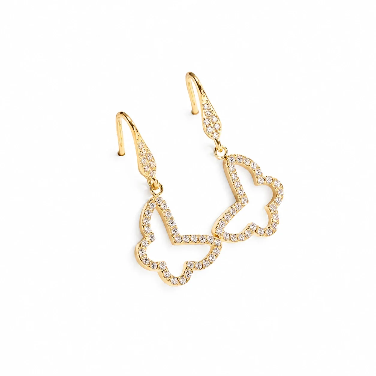 Butterfly Drop Earrings with Pavé Crystals, Stainless Steel - Gold