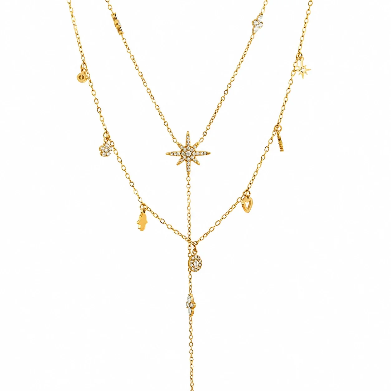 Collana Charm Stella Pavé Placcata Oro in Acciaio 316L - PVD