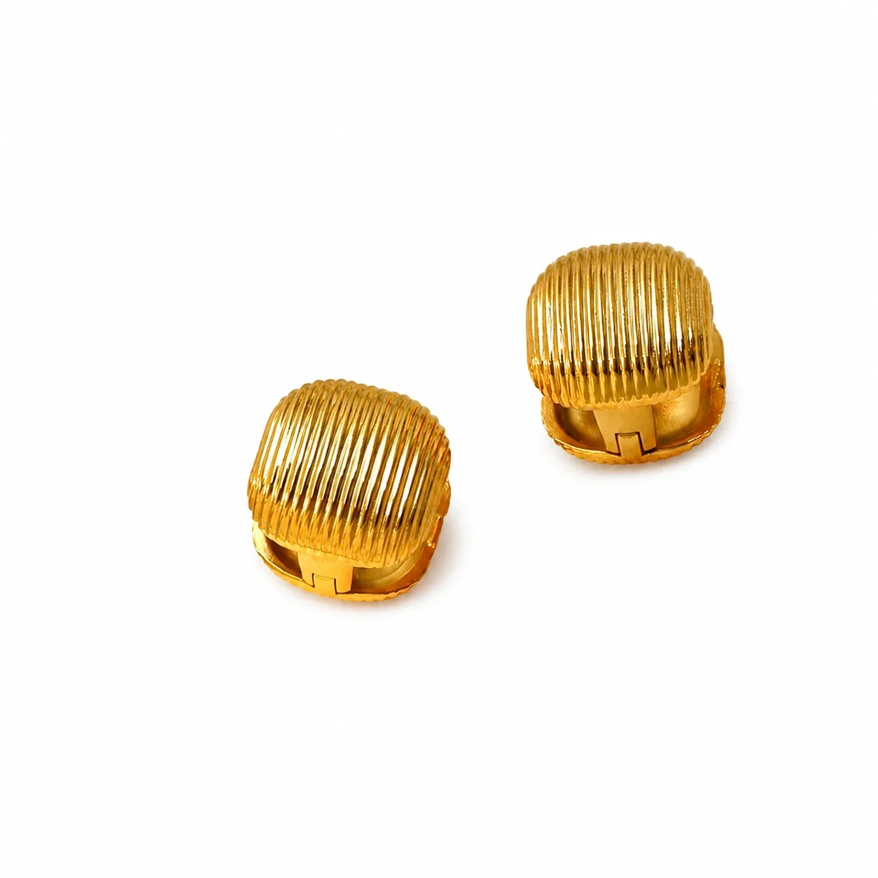 Sculptural Gold-Plated Ribbed Heart Hoop Earrings
