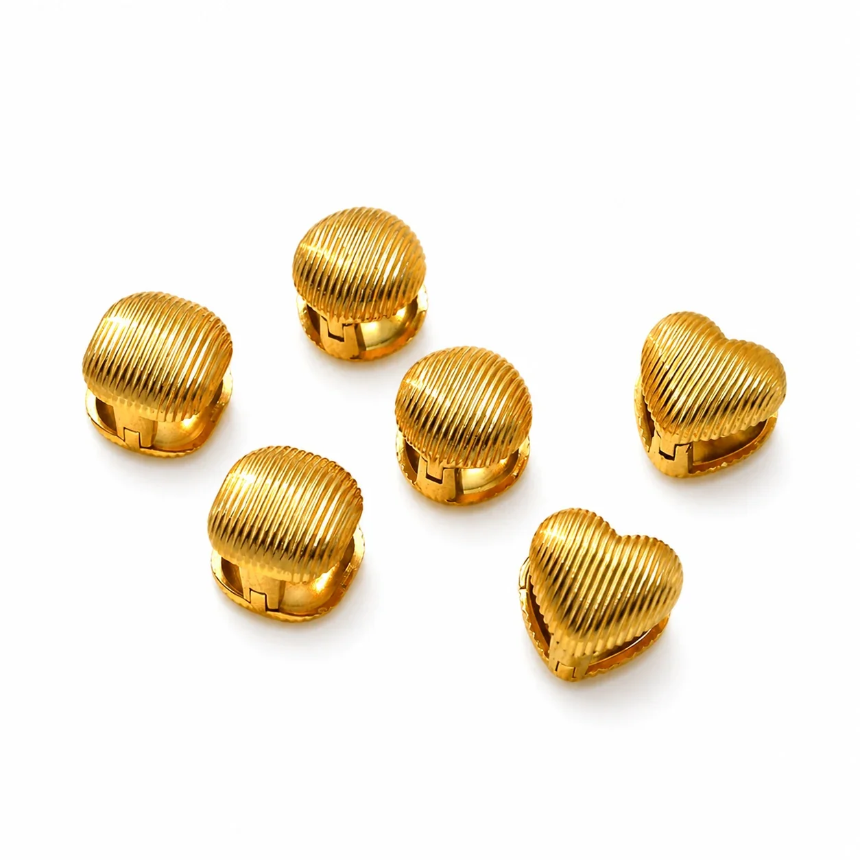 Sculptural Gold-Plated Ribbed Heart Hoop Earrings