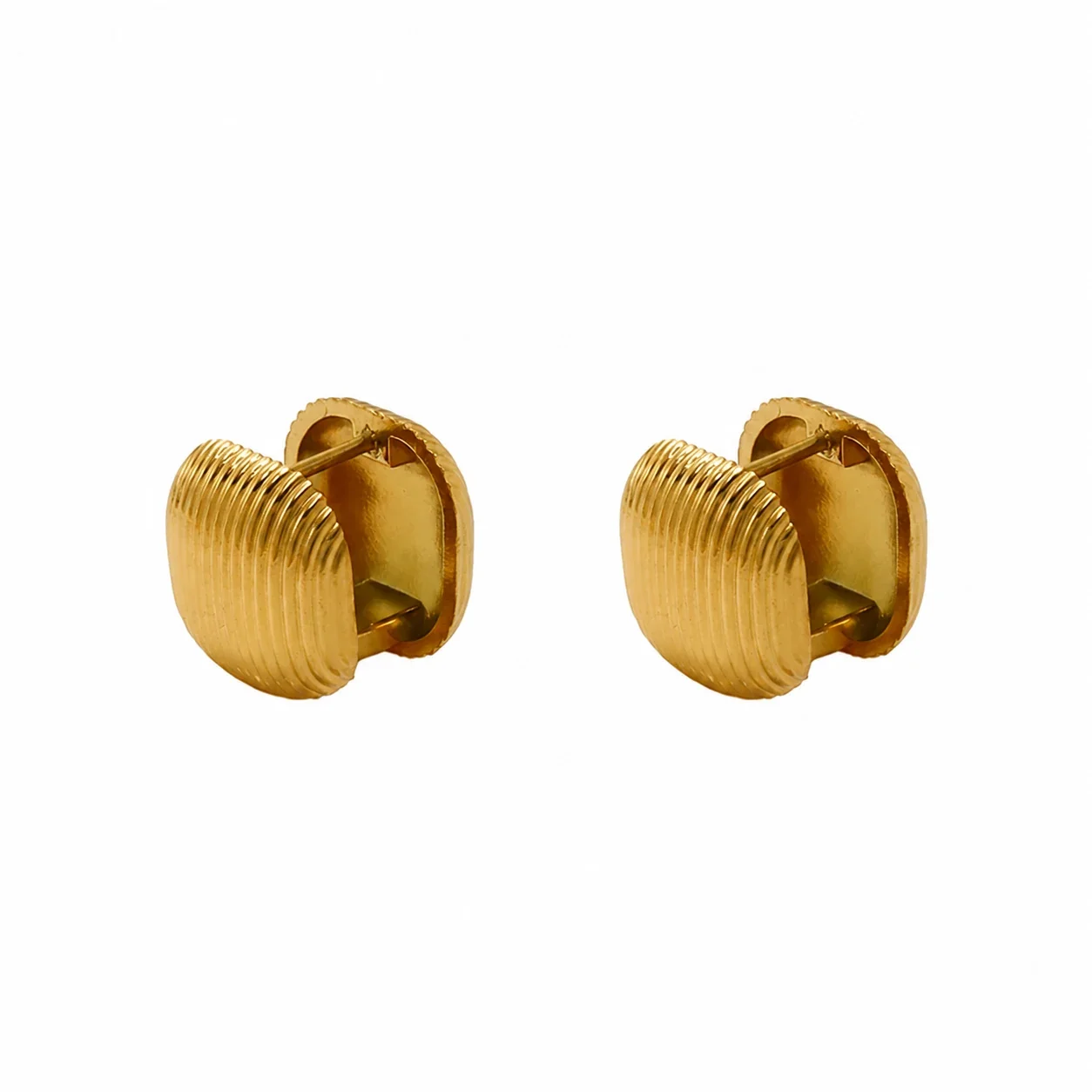 Sculptural Gold-Plated Ribbed Heart Hoop Earrings - Gold Square