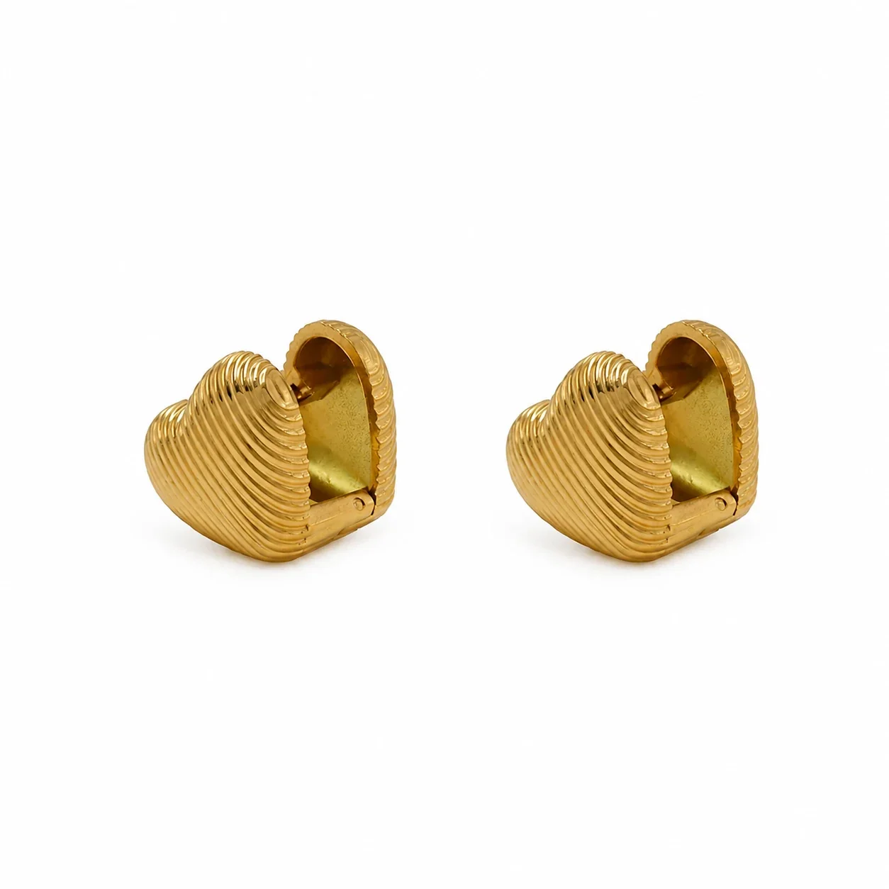 Sculptural Gold-Plated Ribbed Heart Hoop Earrings - Gold Heart