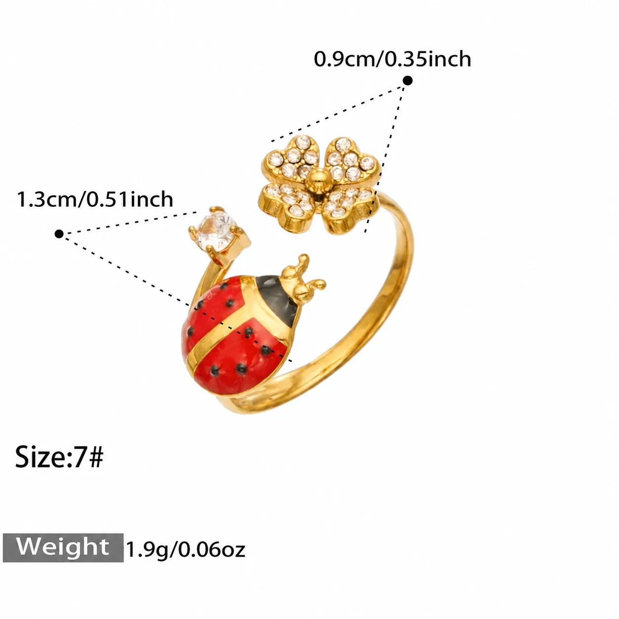 Ringen van roestvrij staal met lieveheersbeestje, bloemen en gedraaide banden productfoto