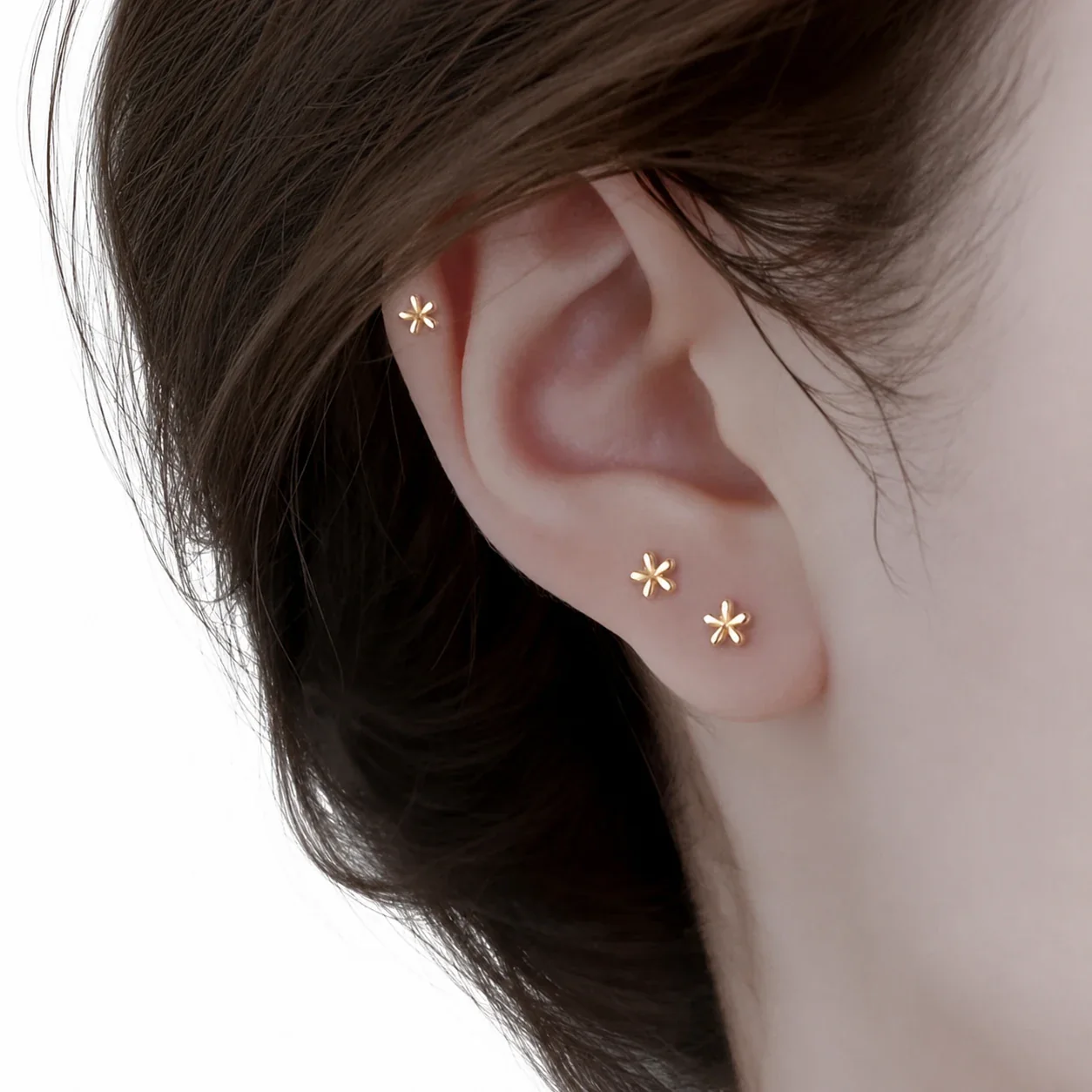 Petite Stainless Steel Five-Petal Flower Stud Earrings