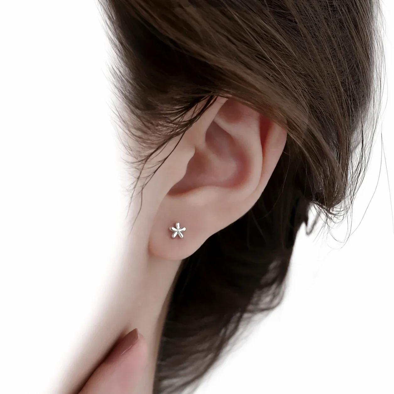 Petite Stainless Steel Five-Petal Flower Stud Earrings