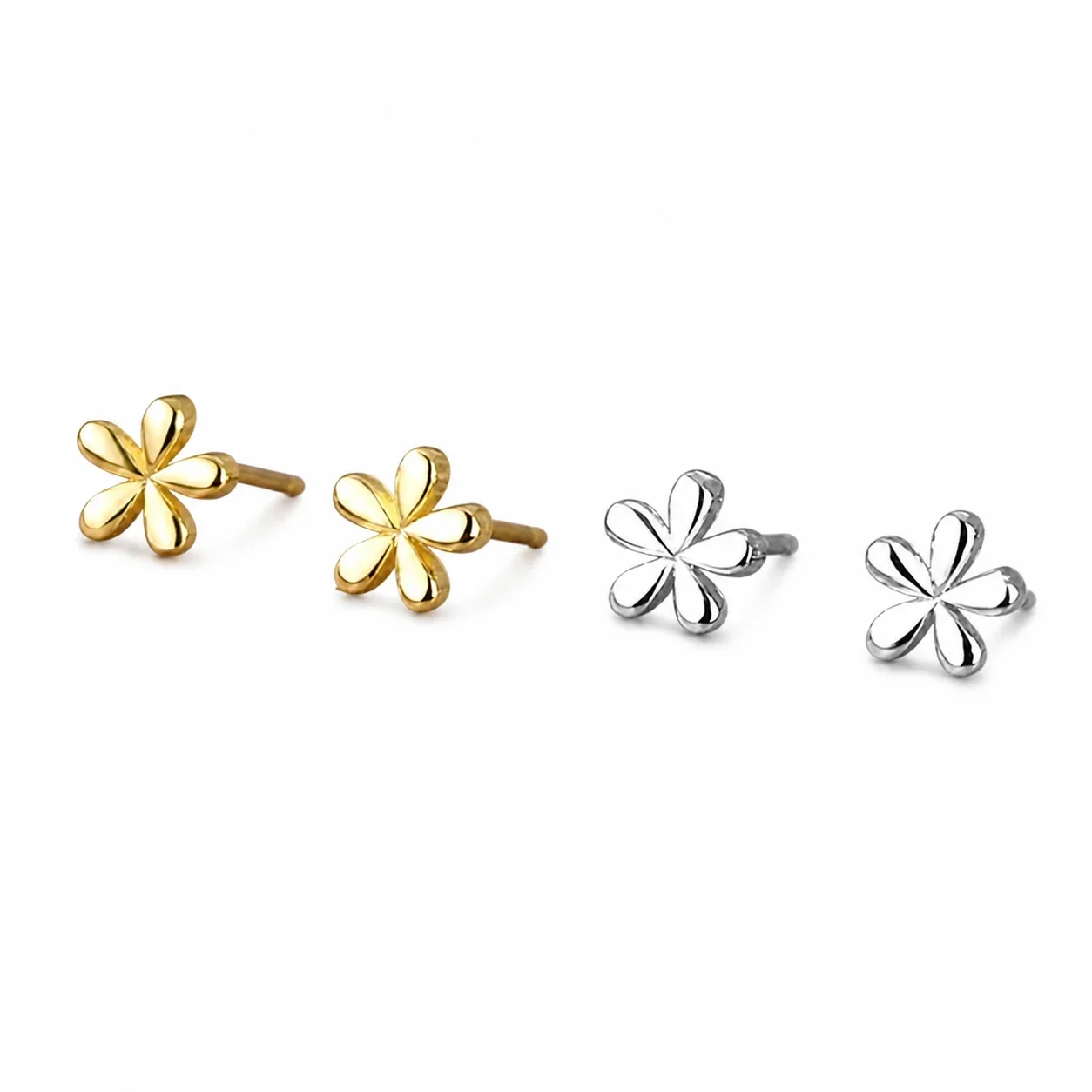 Petite Stainless Steel Five-Petal Flower Stud Earrings