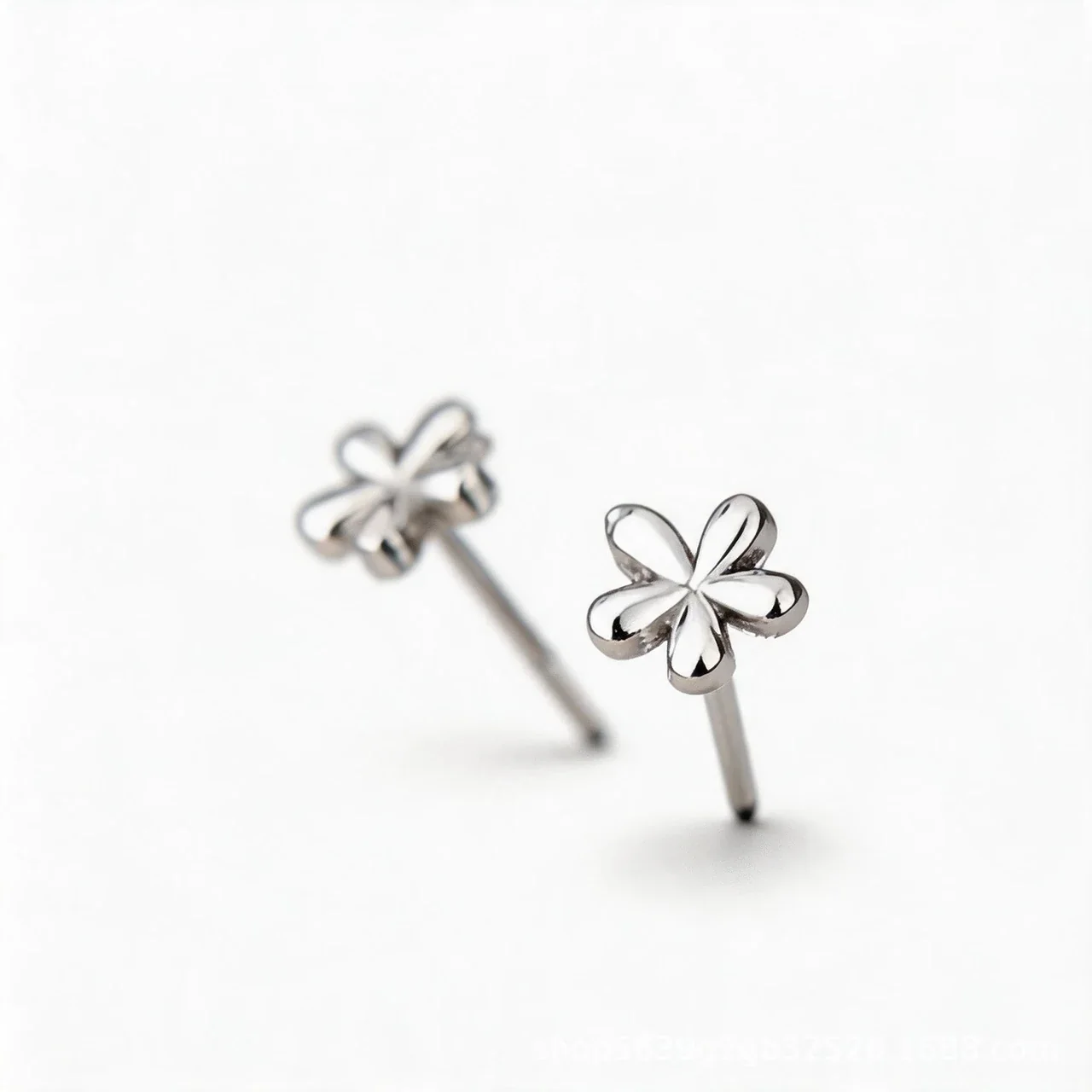 Petite Stainless Steel Five-Petal Flower Stud Earrings - Silver