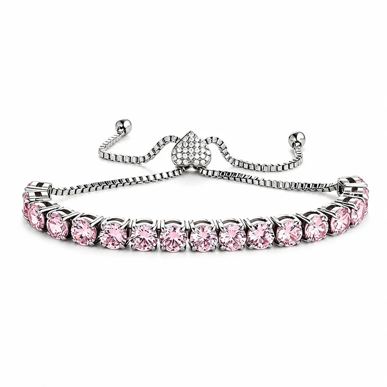 Refined 316 Stainless Steel CZ Heart Slider Bracelet