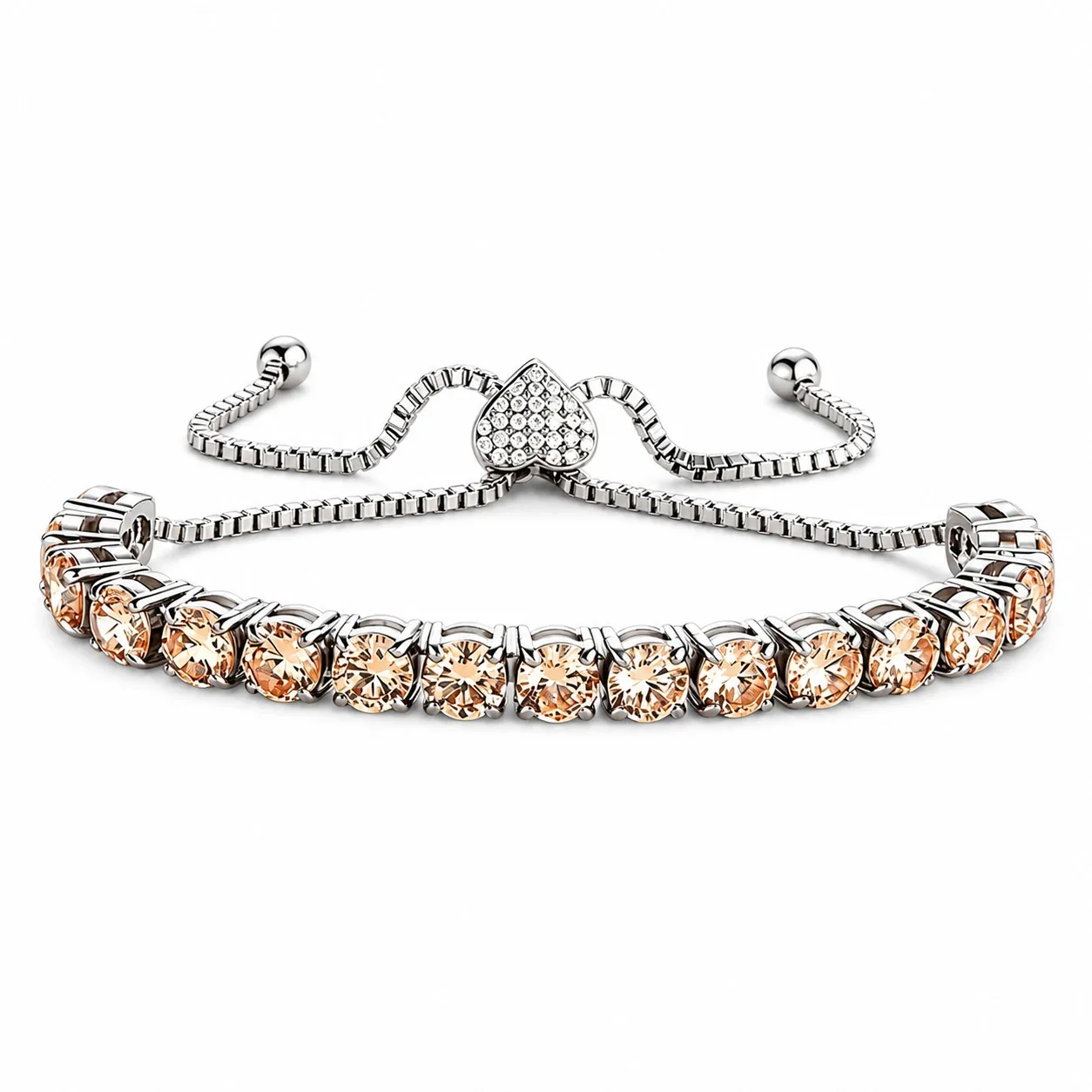 Refined 316 Stainless Steel CZ Heart Slider Bracelet