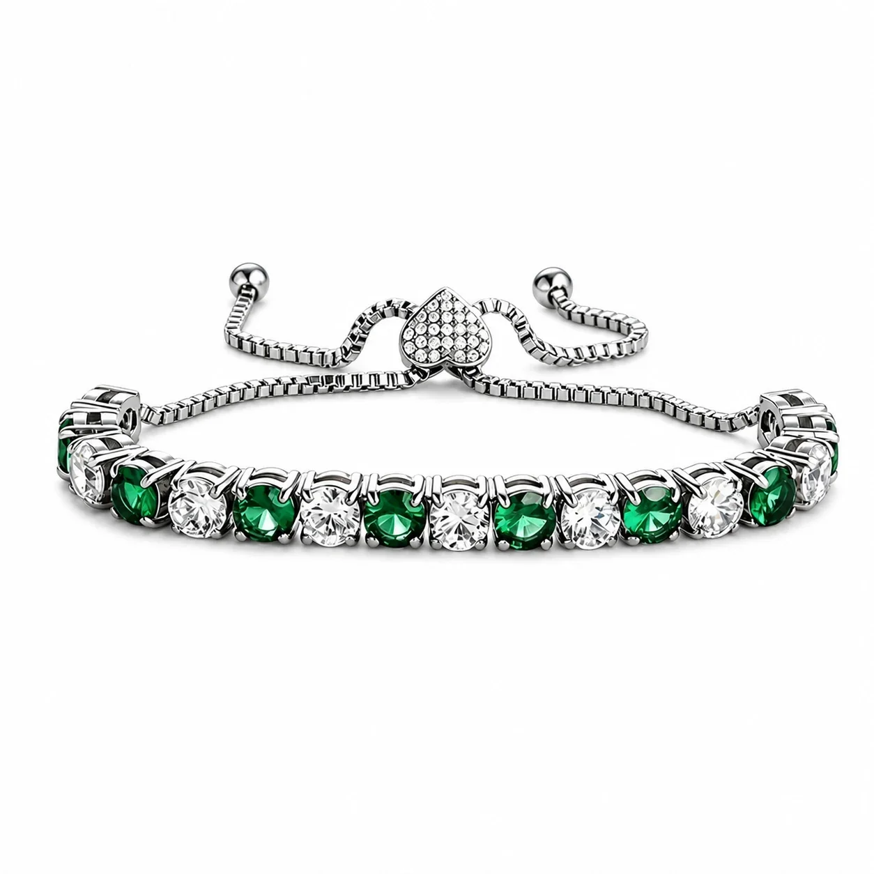 Refined 316 Stainless Steel CZ Heart Slider Bracelet