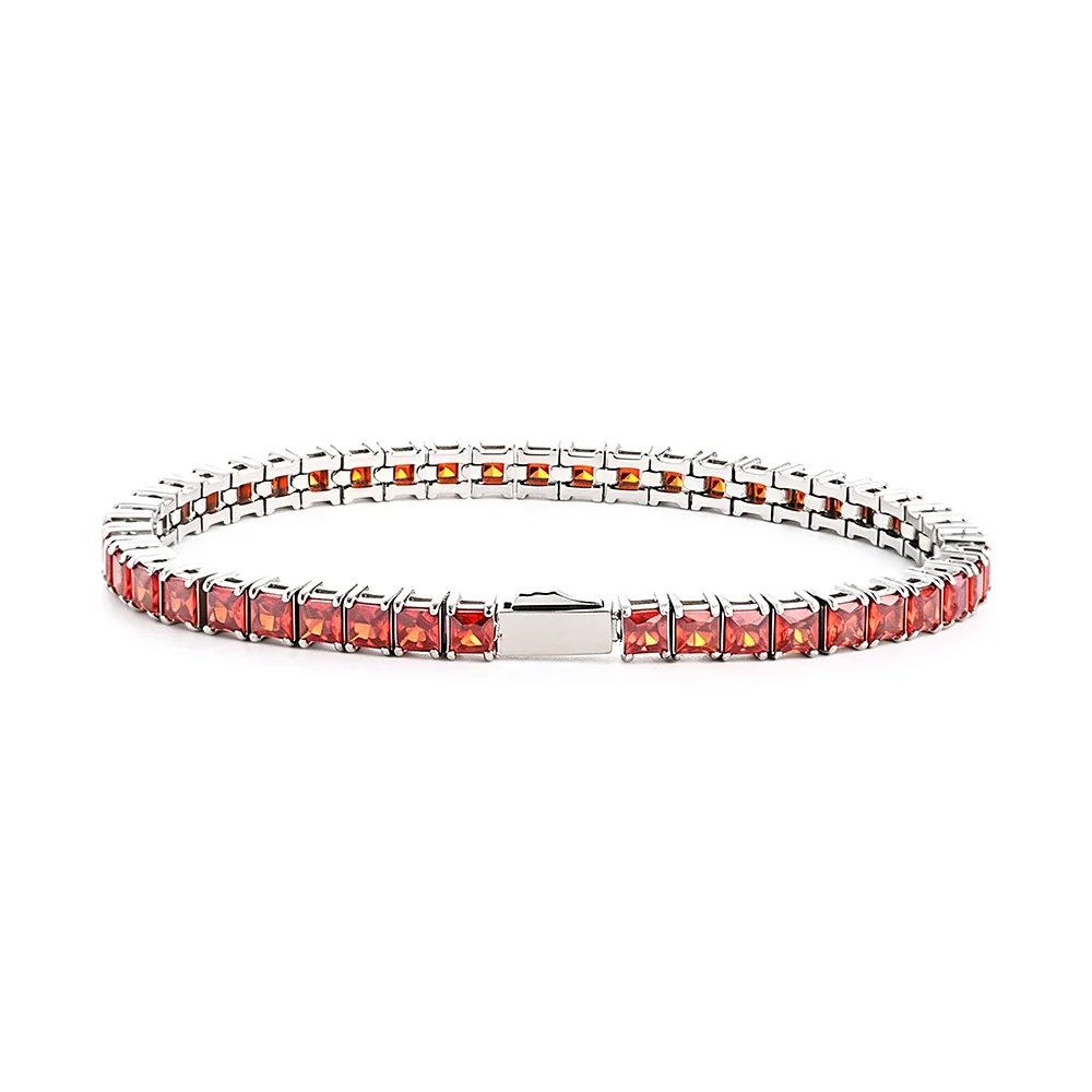Graphic 316 Stainless Steel Square CZ Tennis Bracelet - Silver mm Red CZ