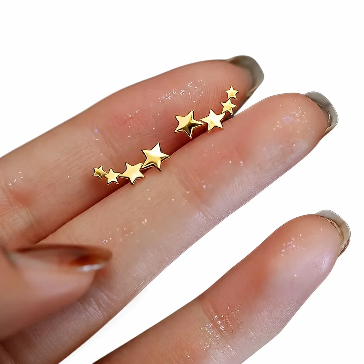 Produktfoto: Gebogene Fünf-Sterne Climber-Ohrstecker aus 316 Edelstahl mit Gold-PVD