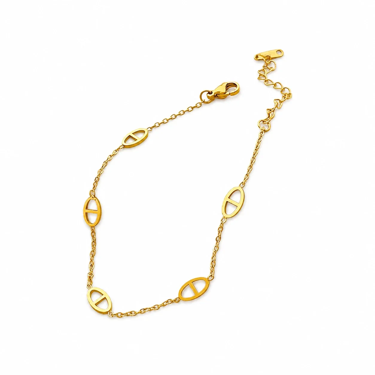Refined Stainless Steel Oval Bar Link Chain Bracelet