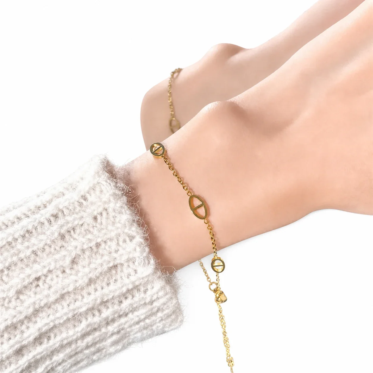 Refined Stainless Steel Oval Bar Link Chain Bracelet