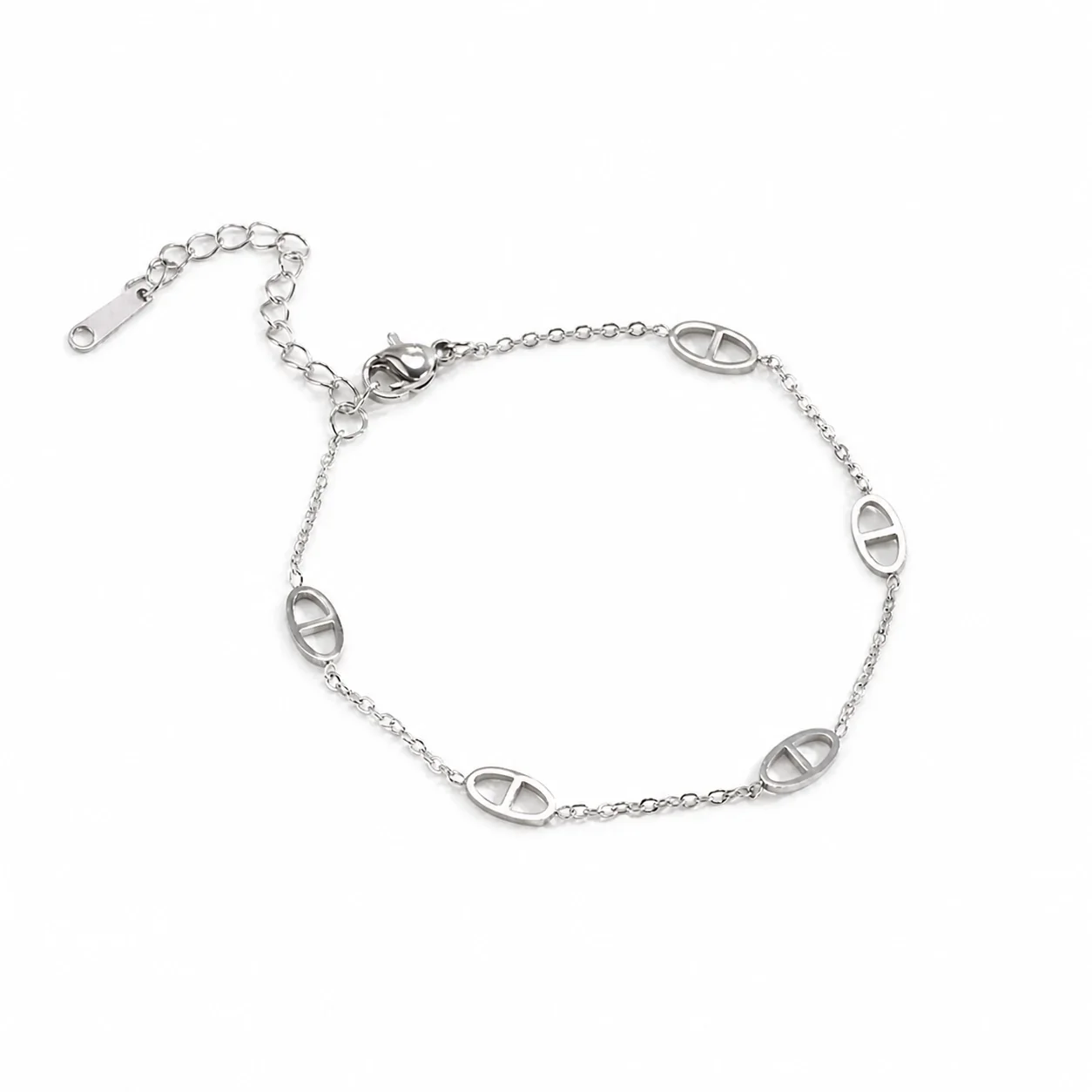 Refined Stainless Steel Oval Bar Link Chain Bracelet