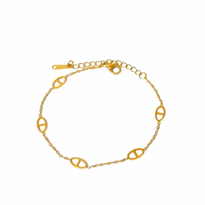 Refined Stainless Steel Oval Bar Link Chain Bracelet