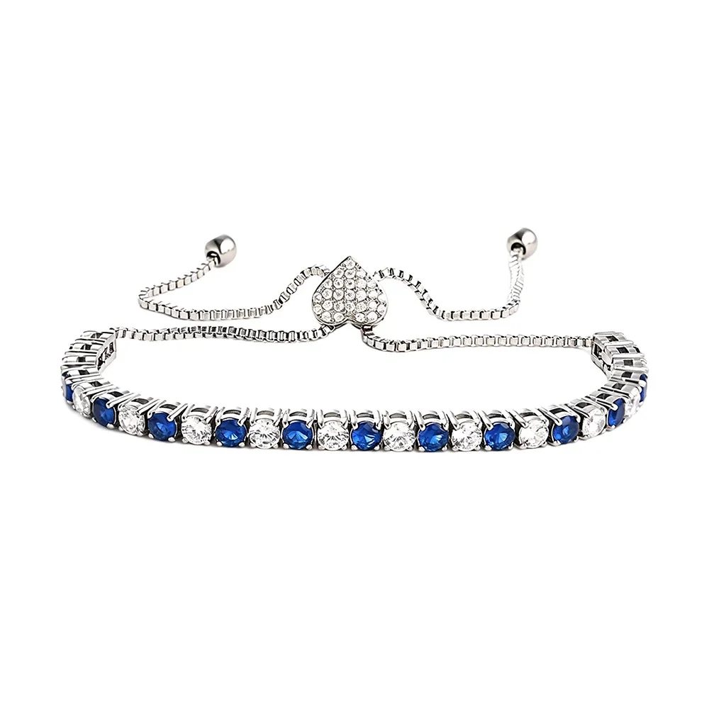 Refined 316 Stainless Steel Blue CZ Tennis Bracelet - Silver Heart Clasp Blue and White CZ mm