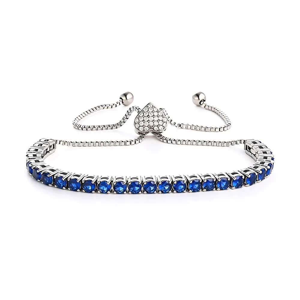 Refined 316 Stainless Steel Blue CZ Tennis Bracelet - Silver Heart Clasp Blue CZ mm