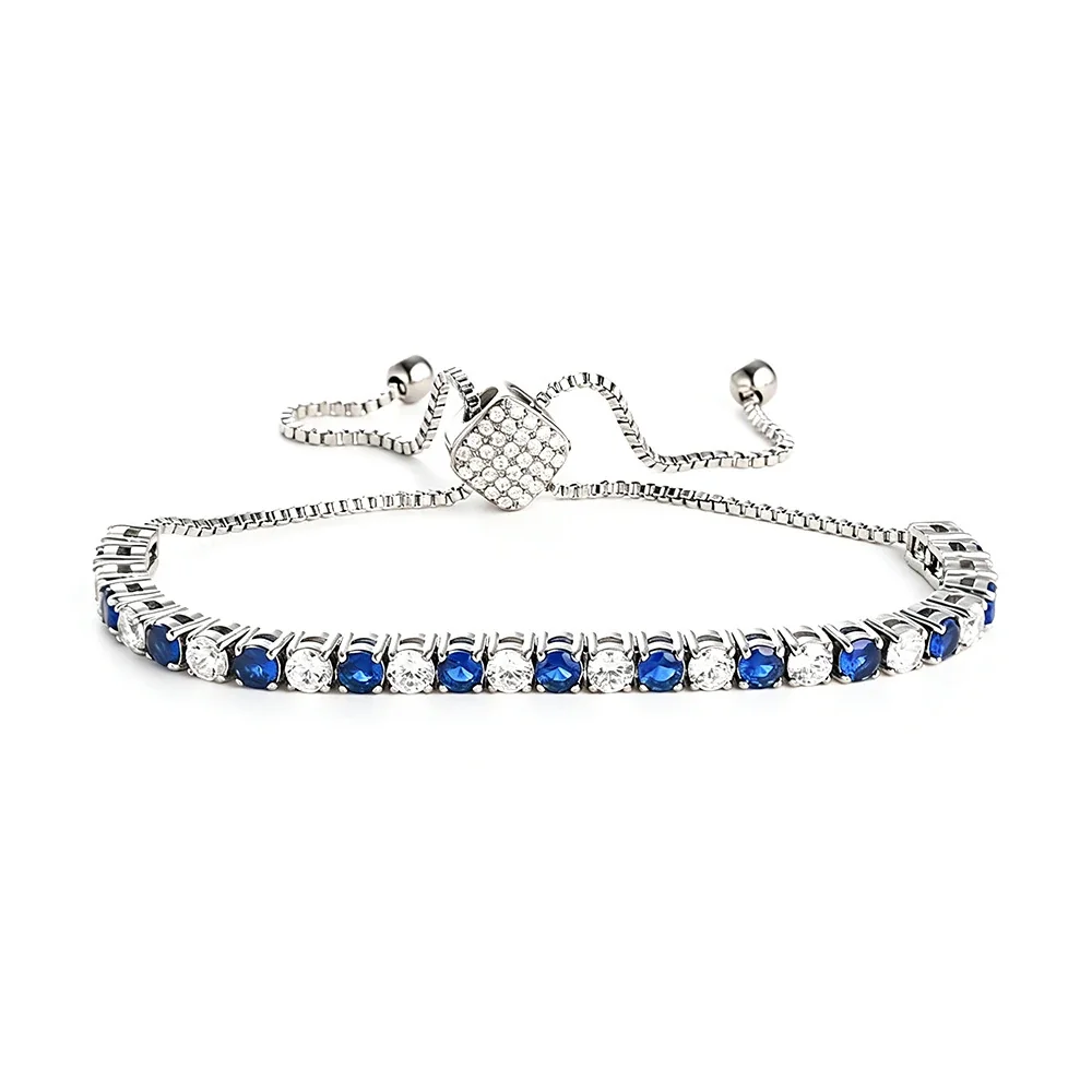 Refined 316 Stainless Steel Blue CZ Tennis Bracelet - Silver Square Clasp Blue and White CZ mm