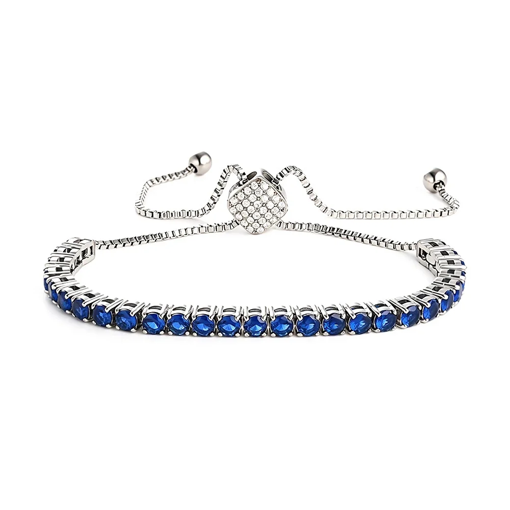Refined 316 Stainless Steel Blue CZ Tennis Bracelet - Silver Square Clasp Blue CZ mm