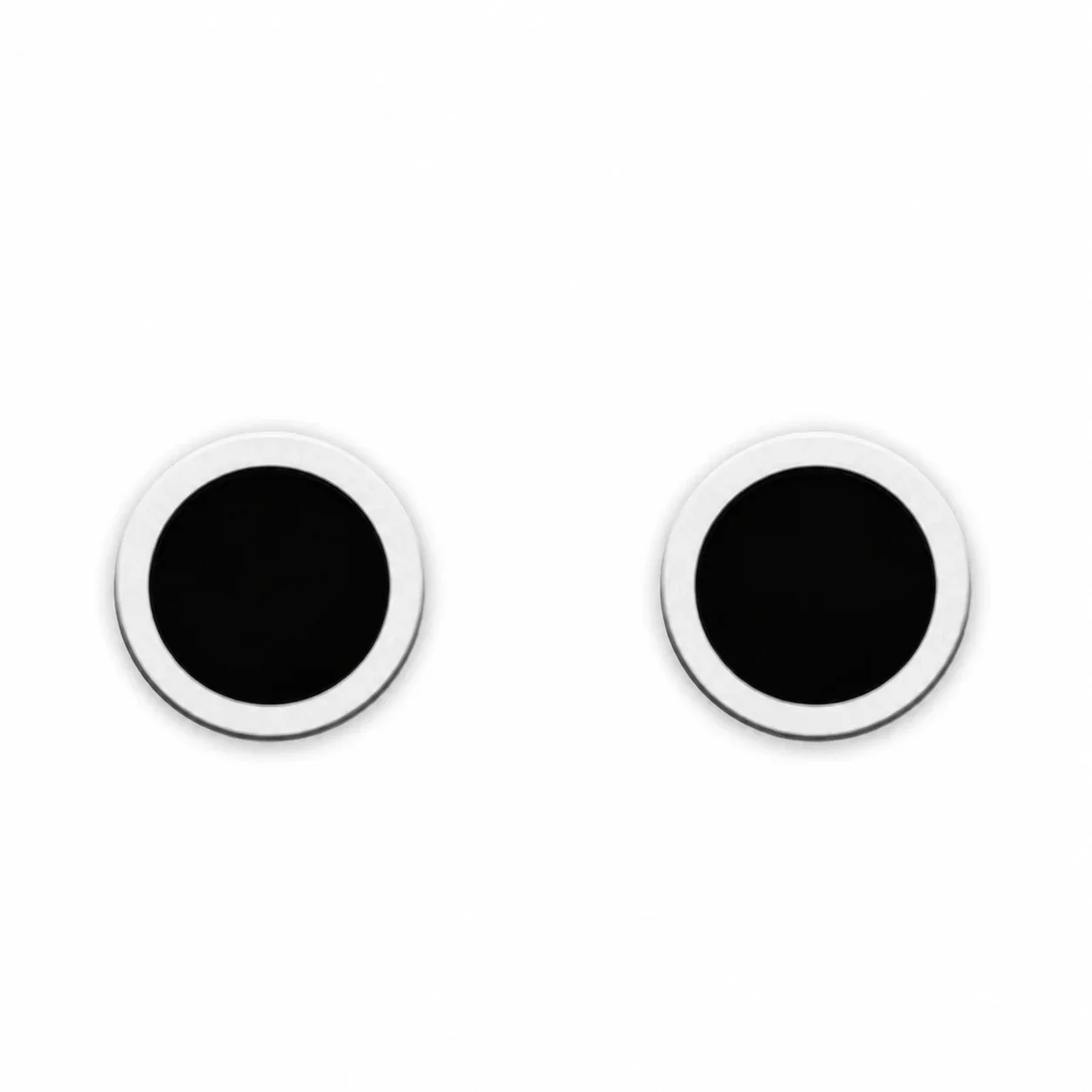 Minimal Silver-Plated Stainless Steel Black Disc Stud Earrings - Silver Black mm