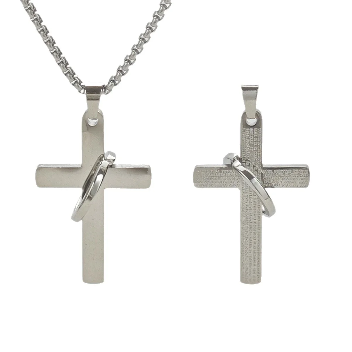 Sleek Stainless Steel Cross Pendant Box Chain Necklace