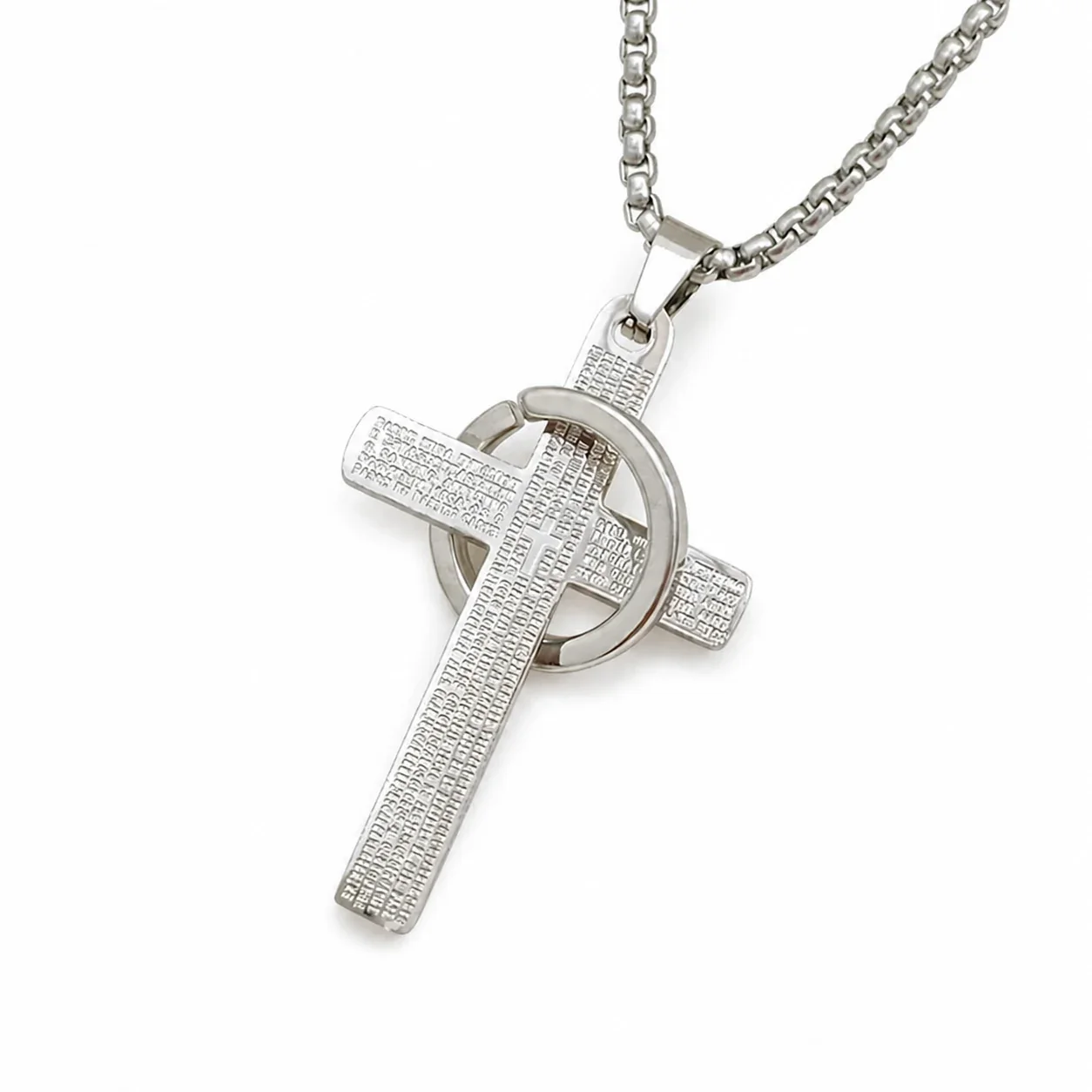 Sleek Stainless Steel Cross Pendant Box Chain Necklace