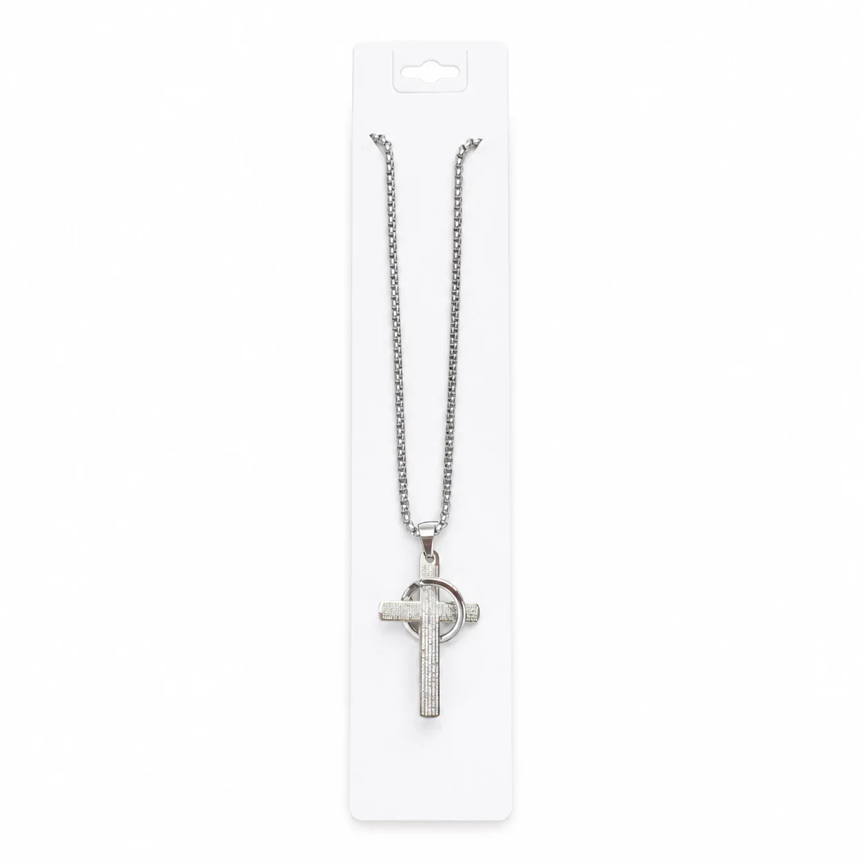 Sleek Stainless Steel Cross Pendant Box Chain Necklace