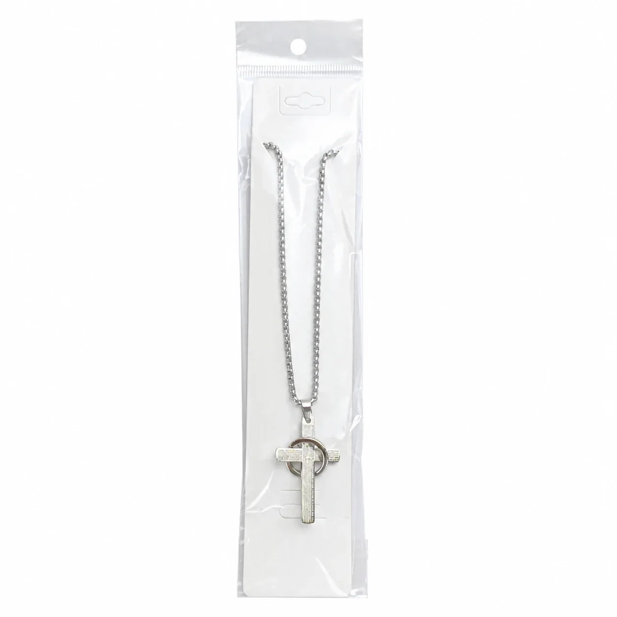 Sleek Stainless Steel Cross Pendant Box Chain Necklace - Silver
