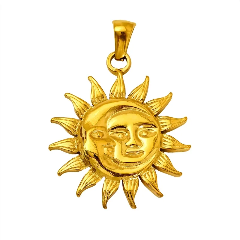 Gilded Stainless Steel Tarot Sun Pendant Necklace
