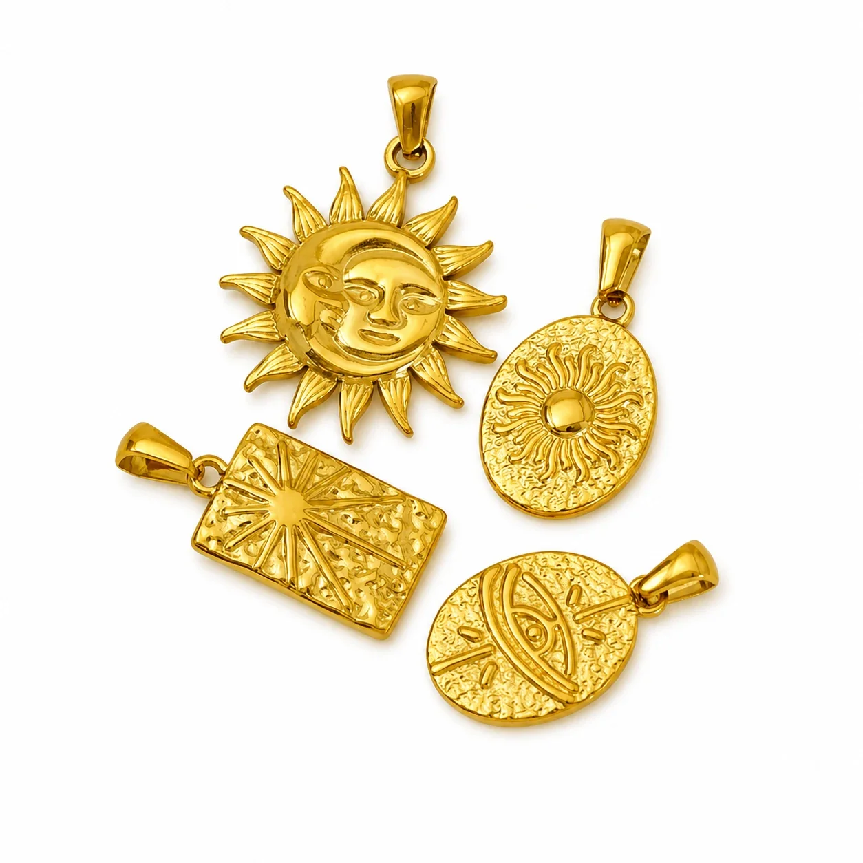 Gilded Stainless Steel Tarot Sun Pendant Necklace