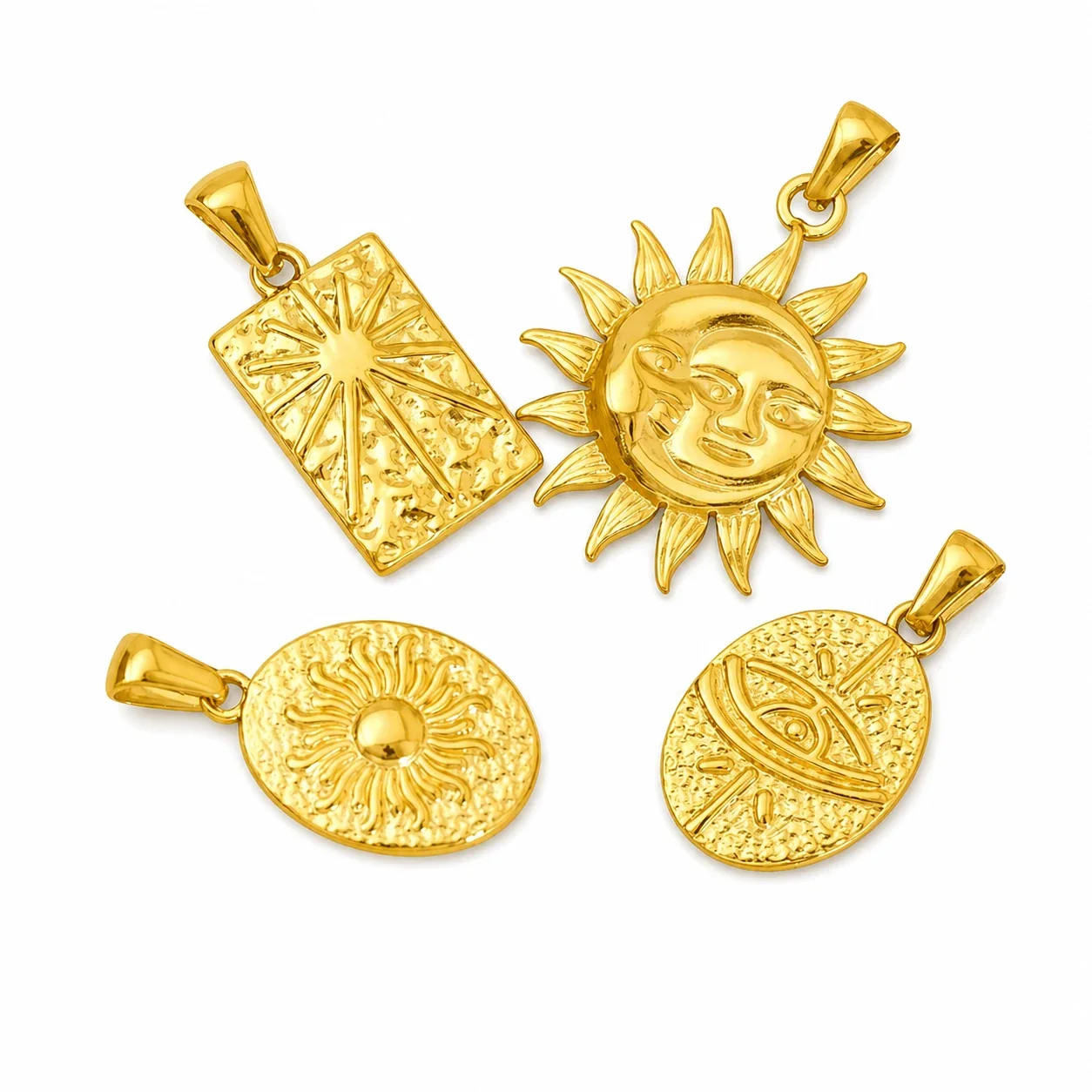 Gilded Stainless Steel Tarot Sun Pendant Necklace