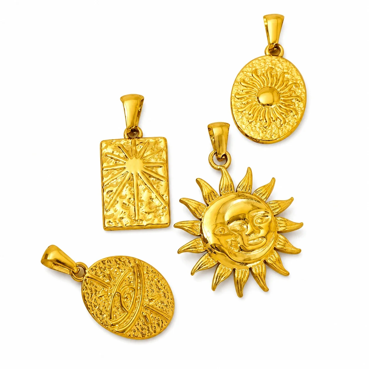 Gilded Stainless Steel Tarot Sun Pendant Necklace